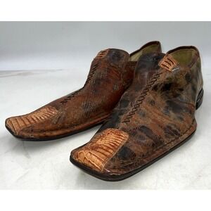 VTG Italian Loafers Shoes Mens 10 Hornback Brown Leather Long Duckbill Slip-On
